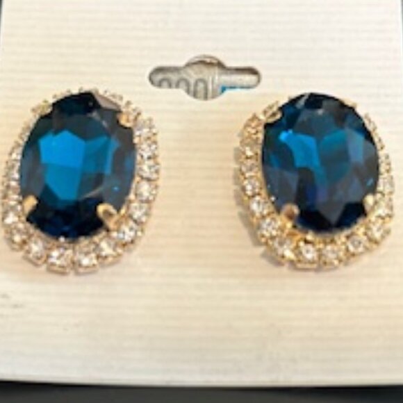 Large Austrian Crystal Earrings: Center Faceted Blue Crystal with Clear Crystals - Picture 4 of 5
